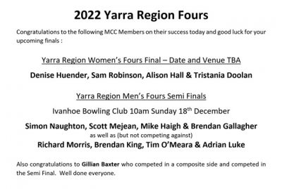 2022 Yarra Fours Finals